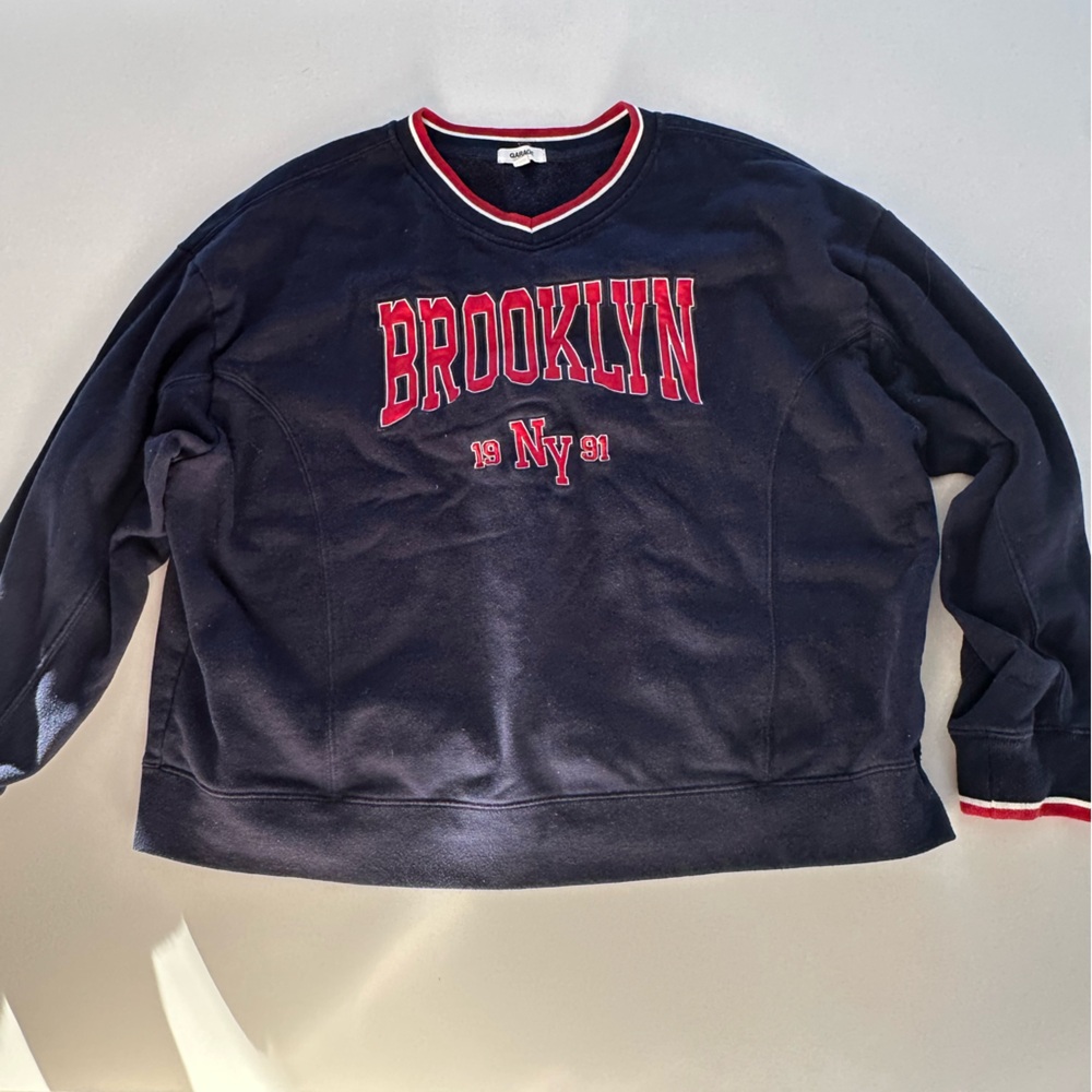 Garage Navy Crewneck Sweater with Red Accents